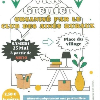 Samedi 25 MAI à Ratières : Vide-grenier organisé par le club des Aînés ruraux