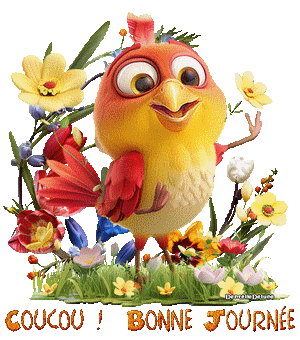 Petit oiseau heureux - Printemps - fleurs - gif coucou - Bonne journée-a
