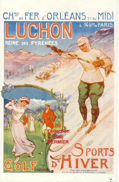 Iris -2136- Illustrateur LESSIEUX E.  : Luchon, reine des Pyrénées. France. Avant 1910.