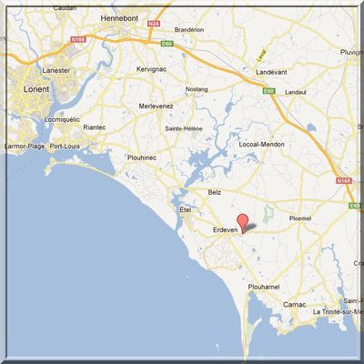 Morbihan - Erdeven - Position manoir fortifié de Kercadio sur carte
