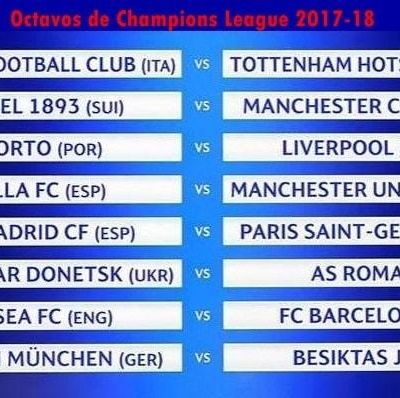 Fechas y horarios de los octavos de Champions League 2017-18