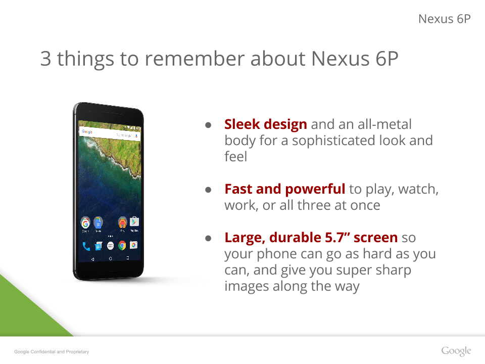 Nexus 6P Presentation Leak Includes More Detailed Images and Specs, Confirms Gorilla Glass 4, Metal Body, And 3450mAh Battery