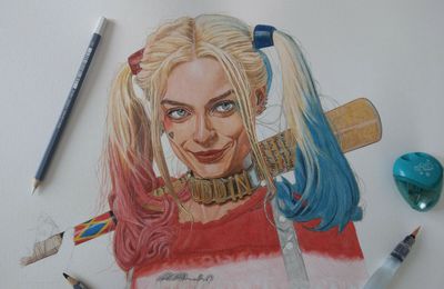 Harley Quinn (Margot Robbie)    Drawing done with watercolor pencils on a3 "Arches" watercolor paper