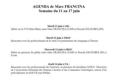 Agenda de Marc FRANCINA - semaine du 11 au 17 juin