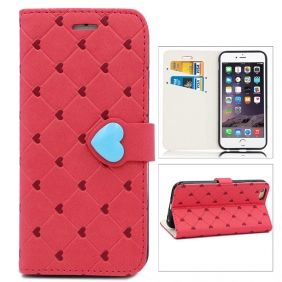 Lovely Lattice Pattern Wallet Flip Case Stand Case with Hearts for 4.7" Inch iPhone 6- Red SKU: MKC-13730