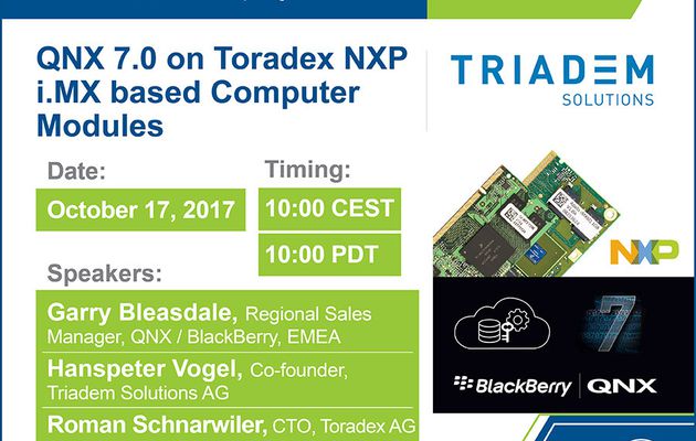 Guest webinar: QNX 7.0 on Toradex NXP® i.MX based Computer Modules