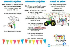 29, 30, 31 juillet : Fête de Saint Christophe et le Laris, scène ouverte samedi soir