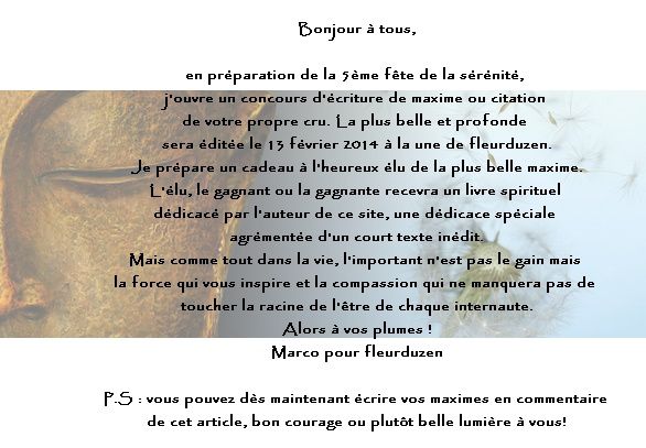 5ème fête de la sérénité...à vos plumes avant le 7 février!