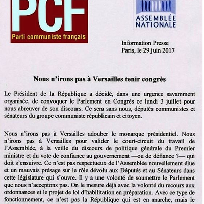 PCF. Nous n'irons pas à Versailles tenir congrès