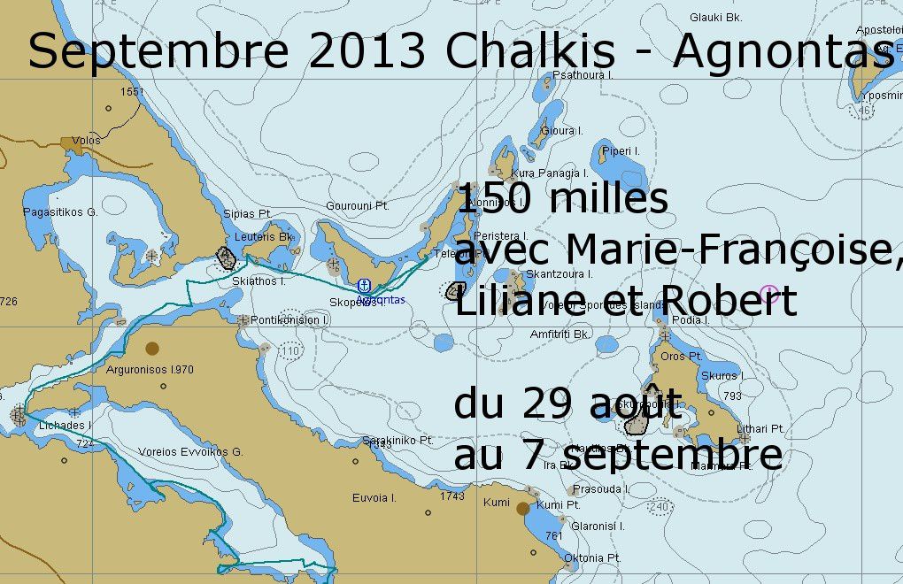 Marie-Françoise, Liliane et Robert, début septembre. de Chalkis aux Sporades.