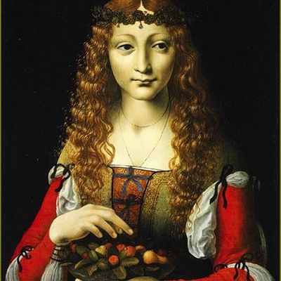 Le temps des cerises par les peintres -   Giovanni Ambrogio de Predis (1455-v.1522) Jeune fille aux cerises