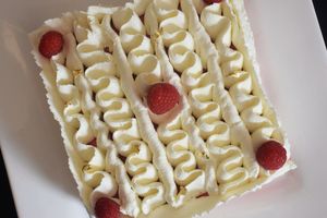 Génoise aux biscuits roses et aux framboises