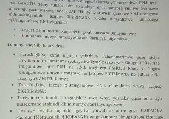 Les BANAMARIMWE issus du FNL iragi rya Gahutu réitèrent leur confiance en BIGIRIMANA Jacques