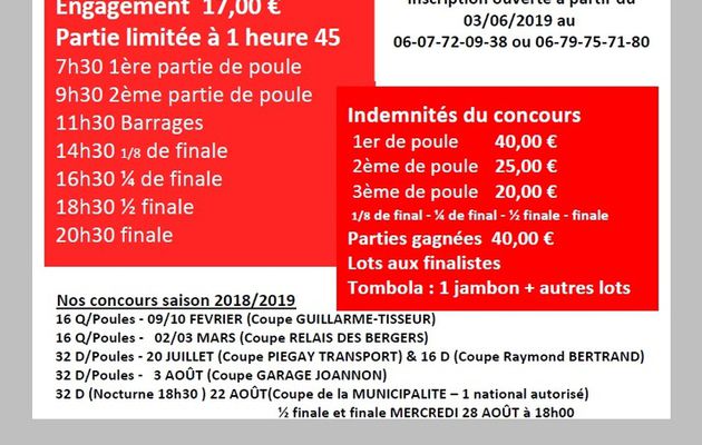 Coupe Garage Joannon - Peugeot 32 Doubles 3/4 par poules à St-Martin en Haut le samedi 03 août 2019 à 07H30