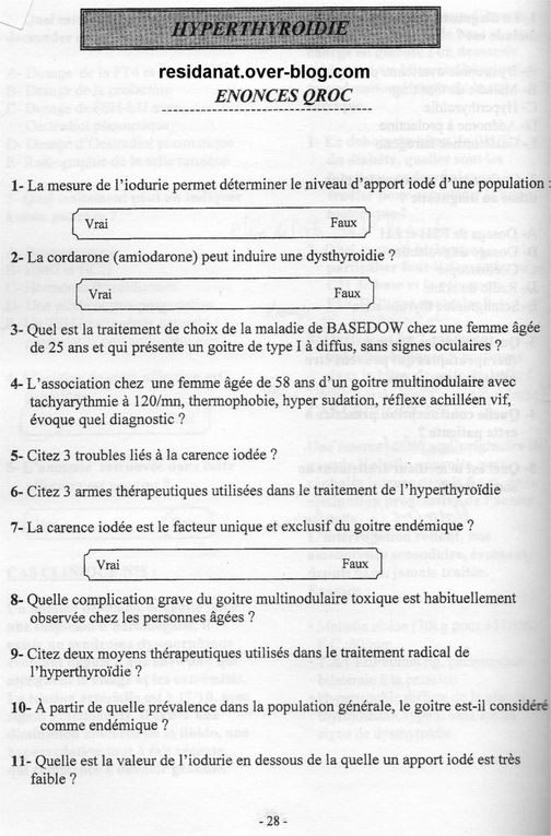 Annales Endocrinologie M.Asah : Hyperthyroidie QROC - Résidanat Médecine