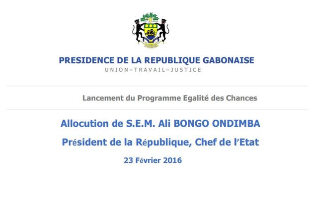 Egalité des Chances : Discours du Président Ali Bongo Ondimba