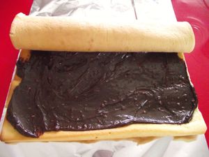 Biscuit roulé choco-passion avec son coulis de framboises
