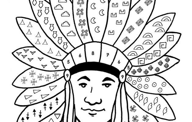 Les Indiens d'Amérique, coloriage selon un codage 2