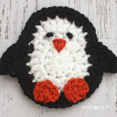 CROCHET : un pingouin sur fond argenté