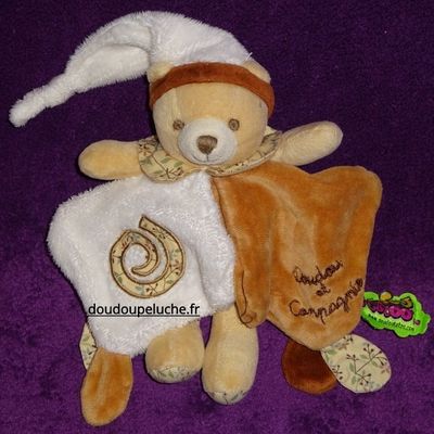 Doudou ours marron beige, tatoo, Doudou et compagnie, petites fleurs, velours, doudoupeluche.fr