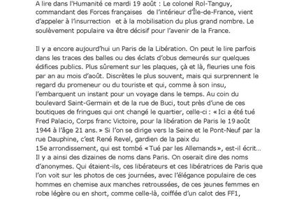 Humanité du 19 août 2014 : Le peuple de Paris se soulève