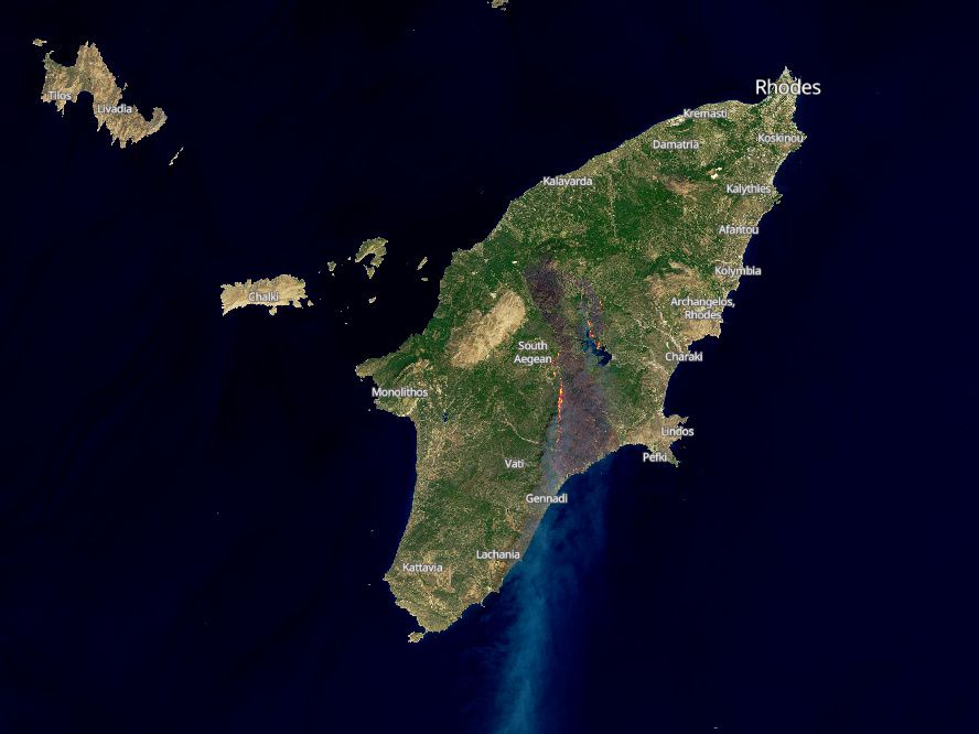 Incendie - Grèce - île de Rhodes - Copernicus - Sentinel-2 - satellite - wild fires - emergency mapping - disaster - feux