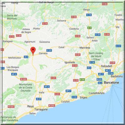 Espagne - Tàrrega - Position château sur carte