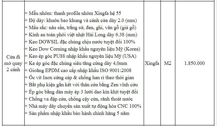 Cửa nhôm Xingfa, Xingfa Thủ Đô Group cung cấp Bảng báo giá cửa nhôm Xingfa nhập khẩu 2019 chính hãng 100% với các mẫu cửa mới nhất, cùng các phụ kiện chính hãng nhập khẩu USA ( Tiêu chuẩn Hoa Kỳ ) và Keo dán chính hãng