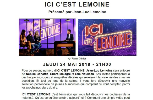 Nouveau numéro d'Ici, c'est Lemoine le 24 mai sur C8. 