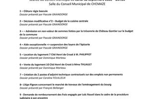 CHEMAZE : Convocation du conseil municipal du 12 septembre 2022