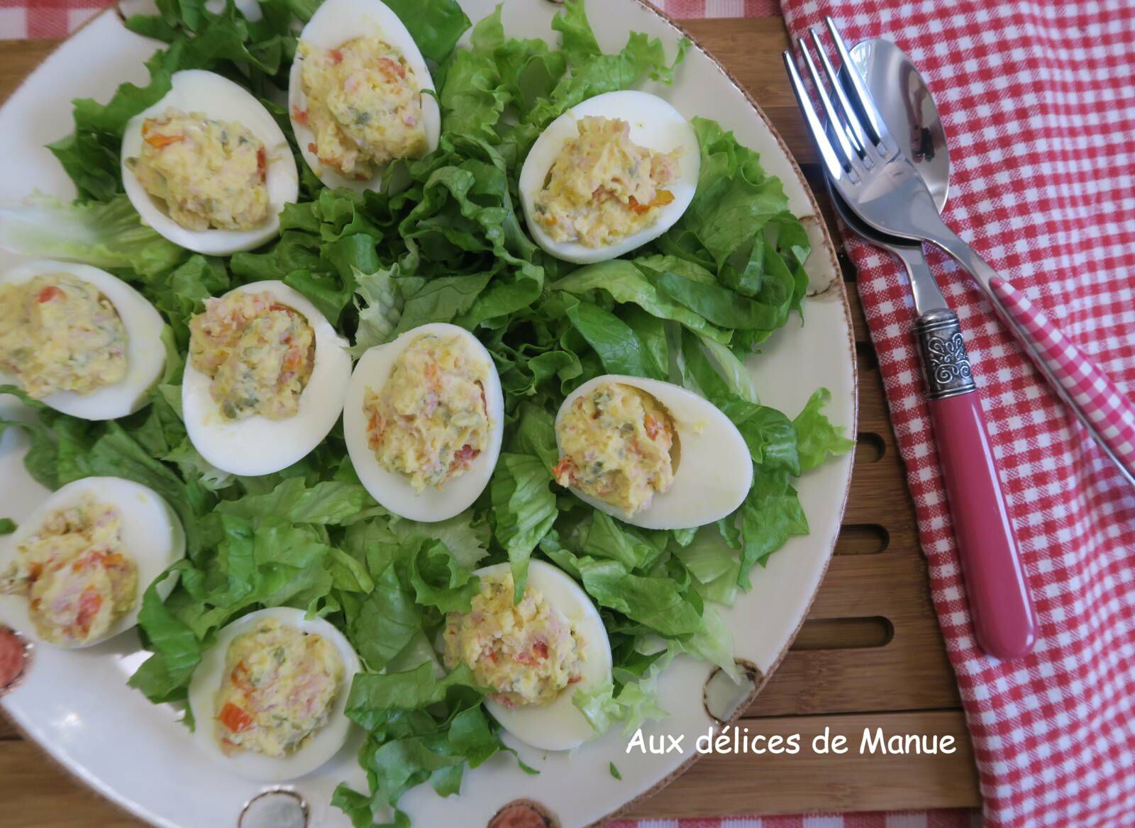 oeuf, oeufs durs, oeuf mimosa, jambon, tomates séchées, cornichon, entrée, recette pas cher, recette facile