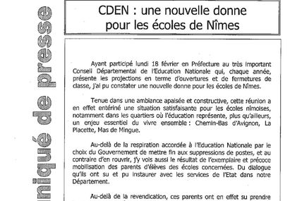 Communiqué de presse de Christian BASTID : "CDEN : une nouvelle donne pour les écoles de Nîmes"