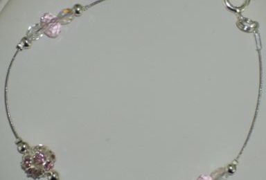 Bracelet fil cablé, perle strass roses BF11