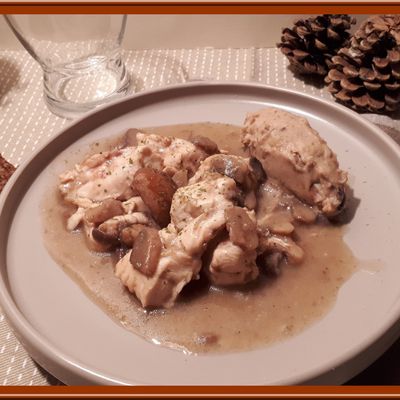 Emincé de Poulet, Châtaignes et Champignons