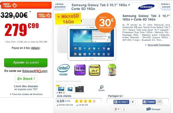 Vente flash tablette Samsung 10 pouces aujourd'hui