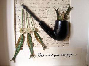 Pipe, papier de Notaire, poissons à l'aquarelle, illustrations anciennes, boutons en nacre : disponible 80€