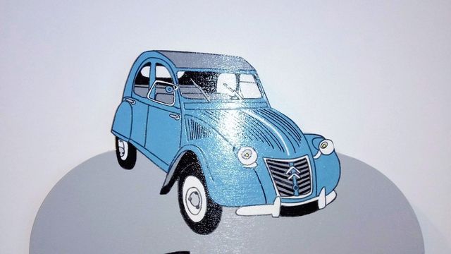 Plaque vintage personnalisée avec une 2CV Citroën bleu