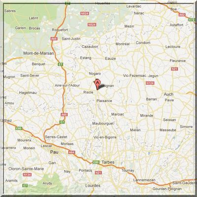 Gers - Termes d'Armagnac - Position château sur carte