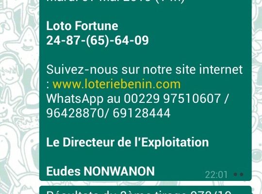 Résultats LOTO FORTUNE Bénin du 7 Mai 2019