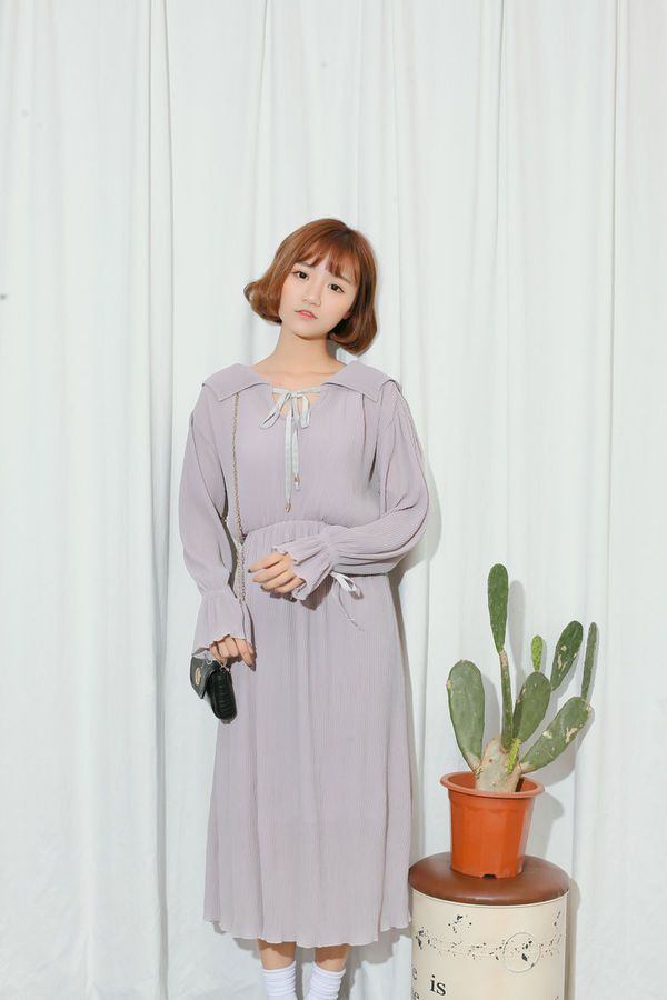 Lovely Girl Korean Style Lapel College Long Dress