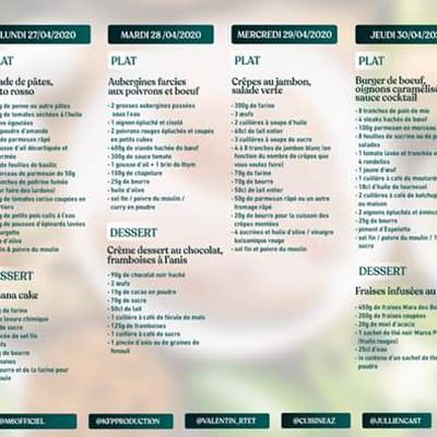 Liste des ingrédients pour tous en cuisine de cyril lignac du 27 .avril au 1er mai