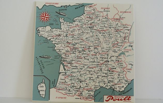 Carte la France par département Biscuits Poult Mautauban Années 60 - Vintage 