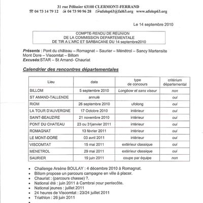 Dates des compétition UFOLEP 2010/2011