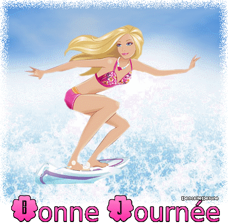 Barbie fait du surf - gif bonne journée