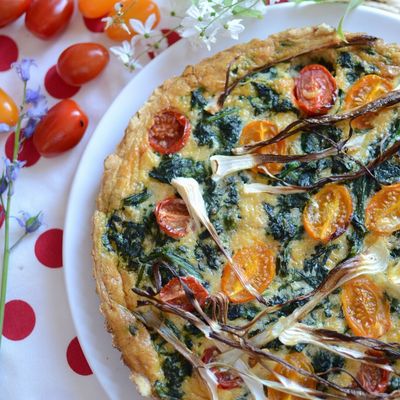 Tarte épinards tomates cerises et oignons frais #végétarien