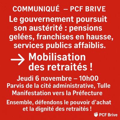 La section PCF de Brive en soutien de la mobilisation des retraités le 6 novembre