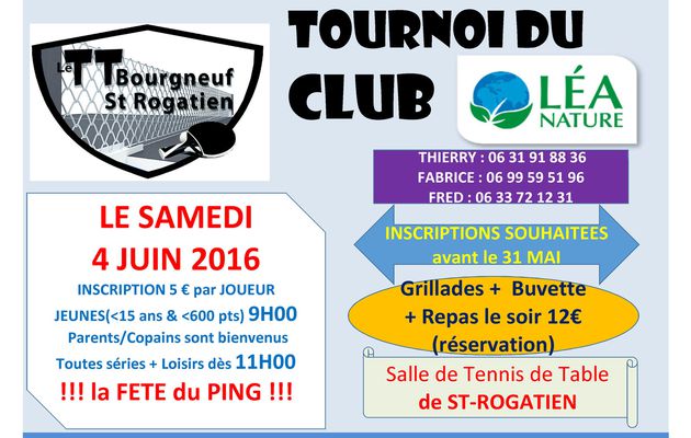 TOURNOI DU CLUB SAMEDI 4 JUIN 2016