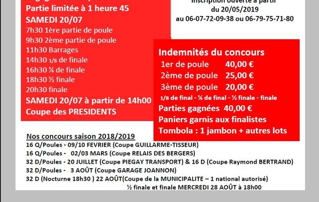 Coupe Transport Piégay Frères 32 Doubles 3/4 par poules à St-Martin en Haut le samedi 20 juillet 2019 à 07H30