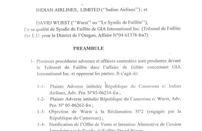 Accord de Reglement  et Cession Mutuelle ( Settlment Agreement and Mutual Release )  signé par Me Akéré Muna en sept  2006 aux USA.