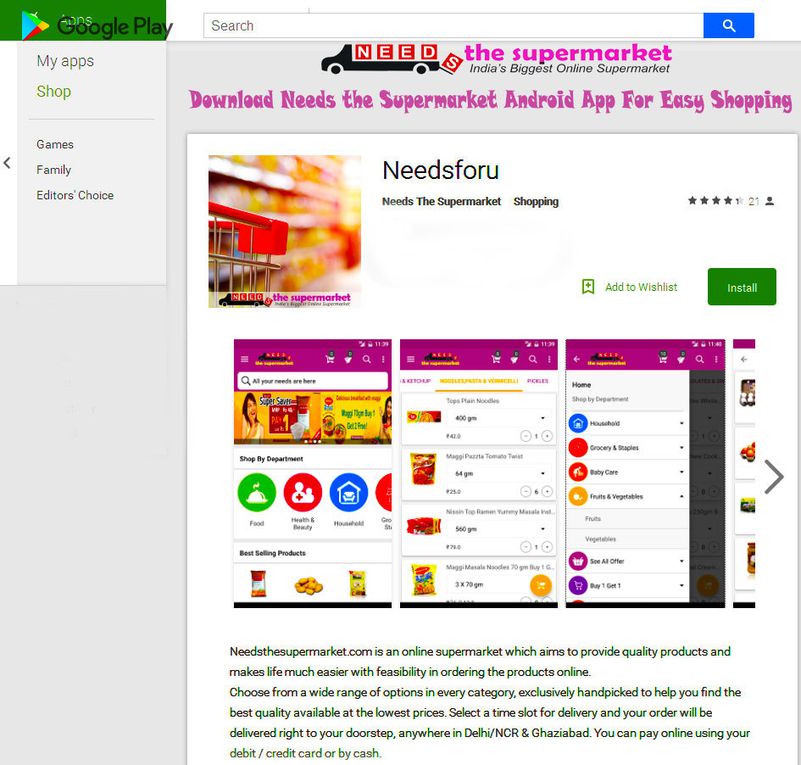 Needs the Supermarket – Online Grocery Shopping Store Noida